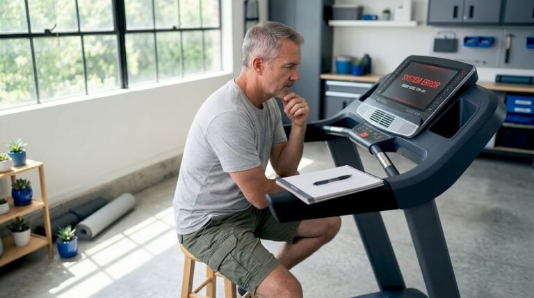 Person reading treadmill error code screen